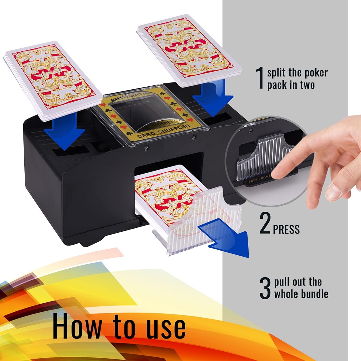 AOPER Automatic Card Shuffler - Electronic Casino Poker Card Shuffler Machine - Battery Operated Plastic Card Mixer - 2 Decks Playing Cards for Home & Party with 2M USB Cable