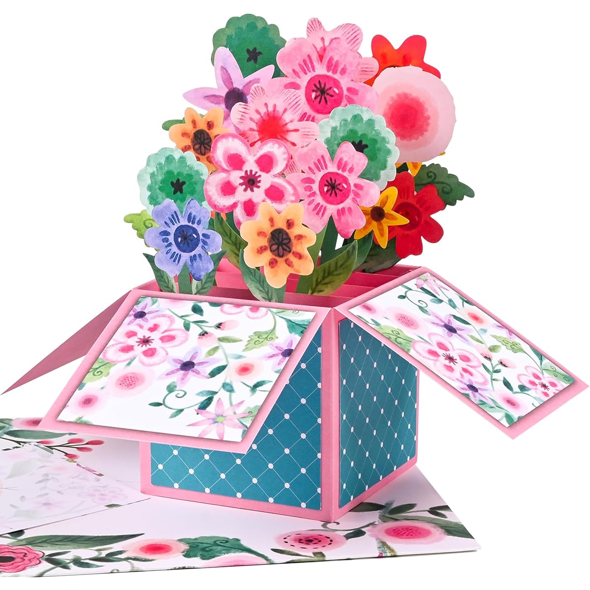 Giiffu 3D Bouquet Pop Up Cards Mother's Day Gift Card Birthday Card Anniversary Card Thank You Card 3D Flower Box Greeting Card with Note Card and Envelope for All Occasions