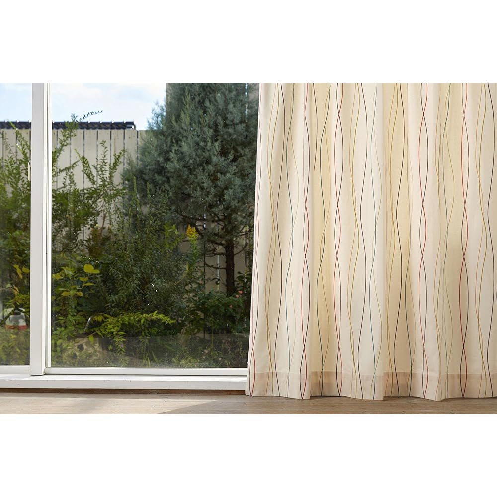 Quarter Report Curtains Width 150 x Length 200 Canal Red Set of 2 Made in Japan