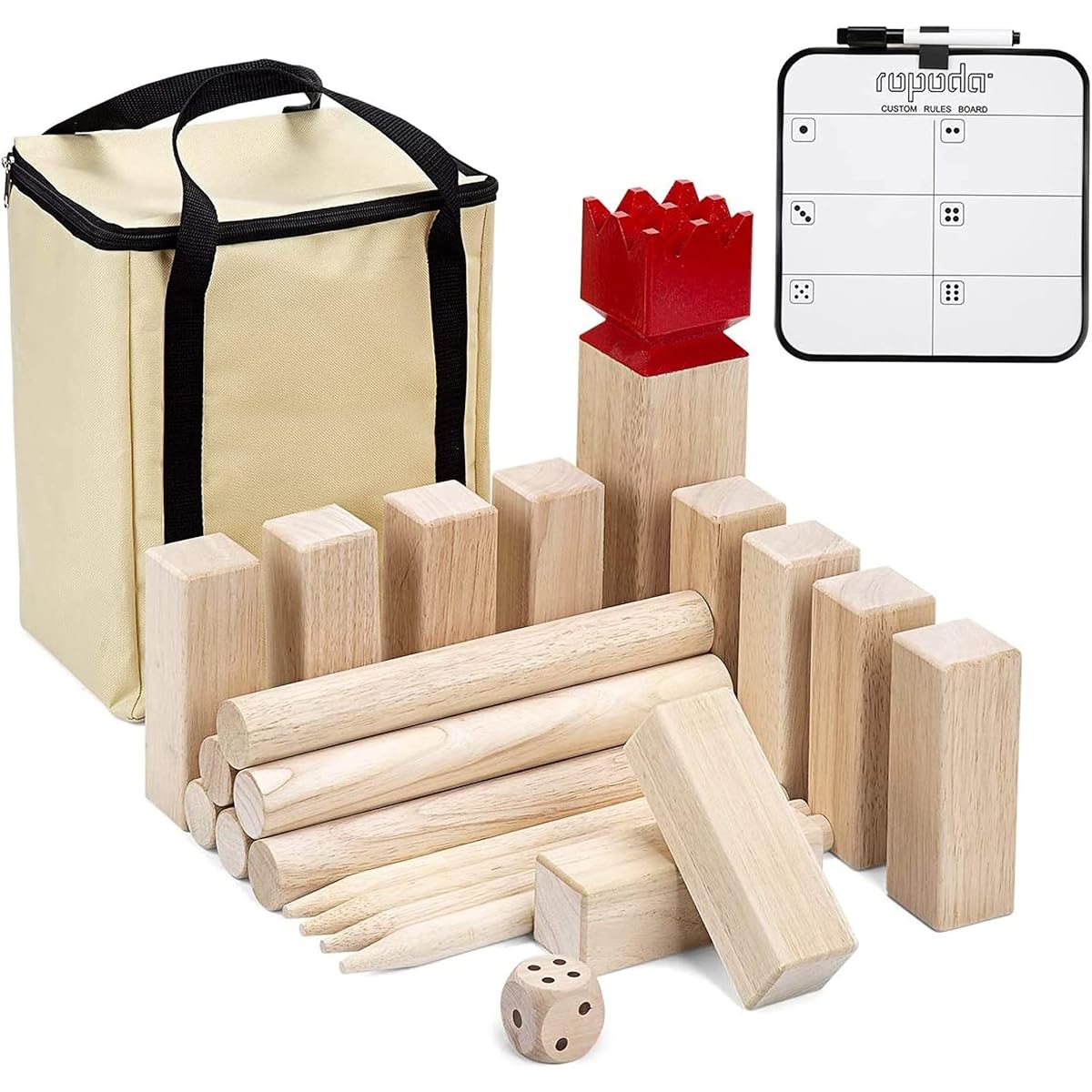 ropoda Kubb Game Premium Set - Game Set for Yard/Outdoor/Lawn/Beach - Pinewood Viking Chess Game with Carry Bag for Adults and Kids