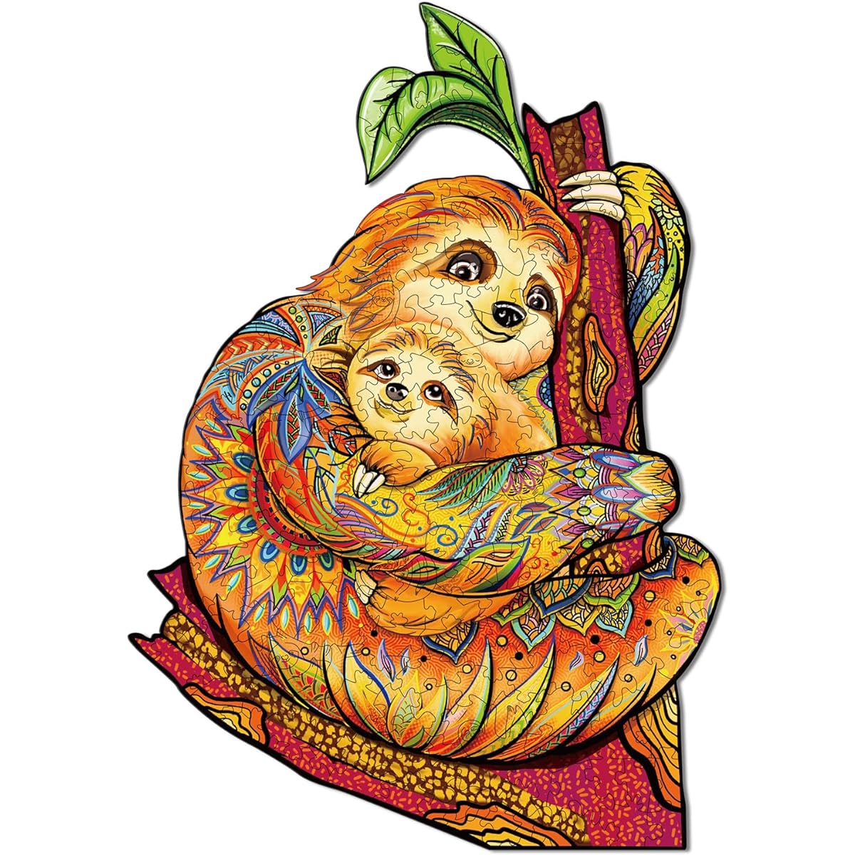 Jigfoxy Wooden Puzzle for Adults Sloth Wooden Jigsaw Puzzle for Adults Unique Animal Shape Woodcut Puzzle for Mom and Family (M-12.5x8.8inch-218 Pieces)