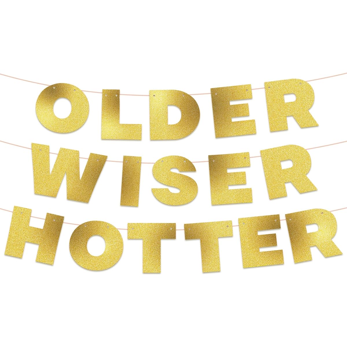 Gold Birthday Decorations Older Wiser Hotter Glitter Banner 30th 40th Birthday Decorations 50th Birthday Decorations 60th Birthday Decorations 70th Birthday Decorations for Men