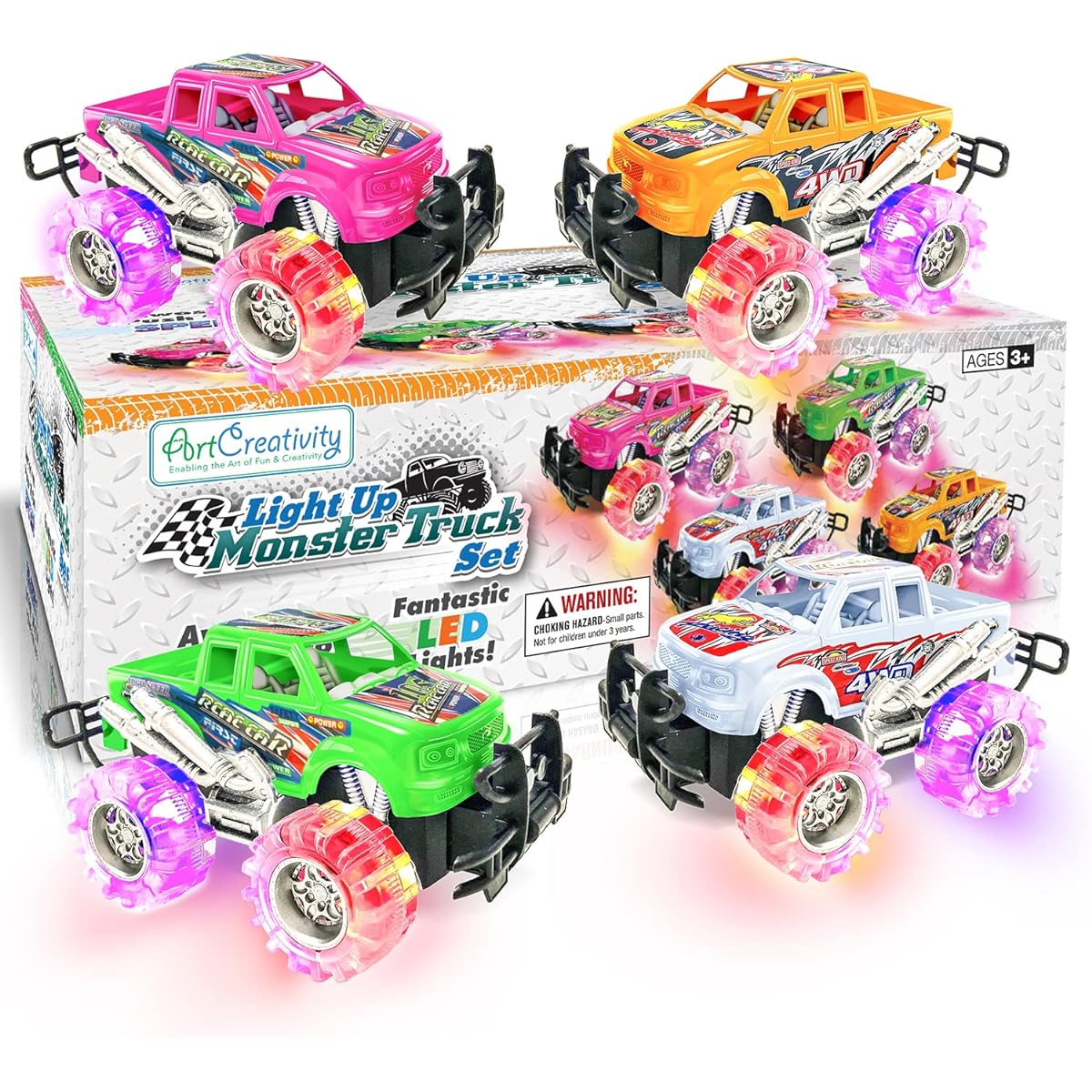 ArtCreativity Light Up Monster Truck for Boys - 6 Inch Toy Car for 2 Year Old Boys - Push and Go Car Toy for Boys Ages 3-5 - Light Up Toys for Kids, Best Gift for Kids Ages 3-6+