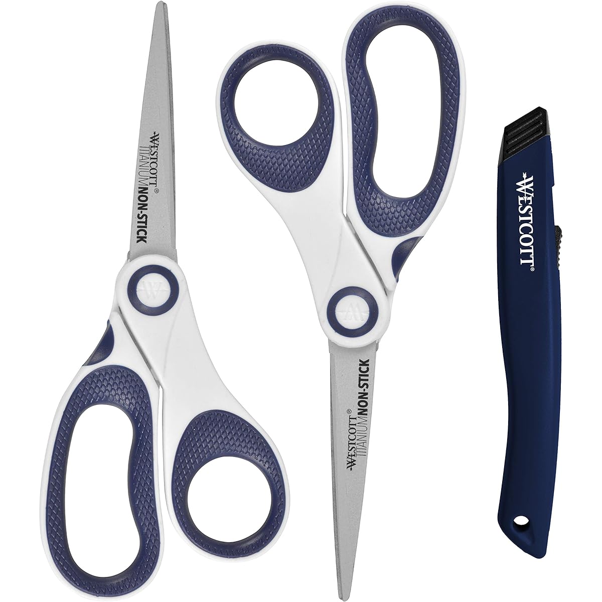 Westcott 2 Pack 8 Inch Titanium Nonstick Scissors Ceramic Safety Box Cutter