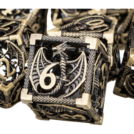 ARUOHHA 7pcs Hollow DND Metal Dice Set Role Playing Dice with Gift Box Large Polyhedral Dice Dungeons & Dragons Warhammer Pathfinder MTG 6 Sided D&D Dice D20 D12 D10 D8 D6 D4