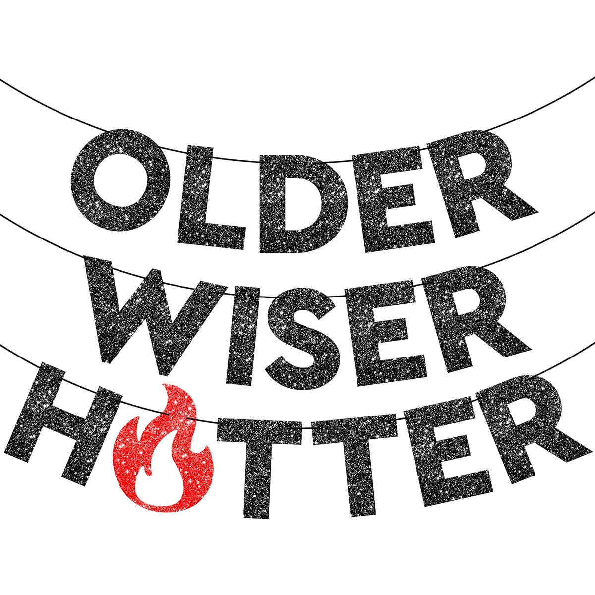 KatchOn Glitter Older Wiser Hotter Banner - No DIY Required 10ft | Funny Birthday Decorations | Older Wiser Hotter Birthday Banner for Adult Birthday Party Decorations | Birthday Party Favorite