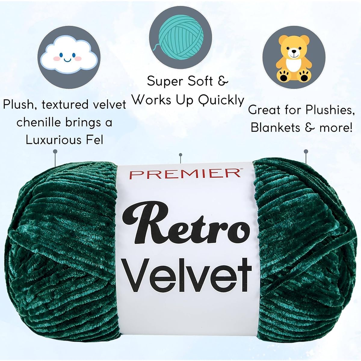 Premier Yarns Retro Velvet Emerald 1088-12 (6 Skeins) Same Dylot Chunky #5 Soft Knit Yarn 100% Polyester Artsiga Includes 1 Craft Bag