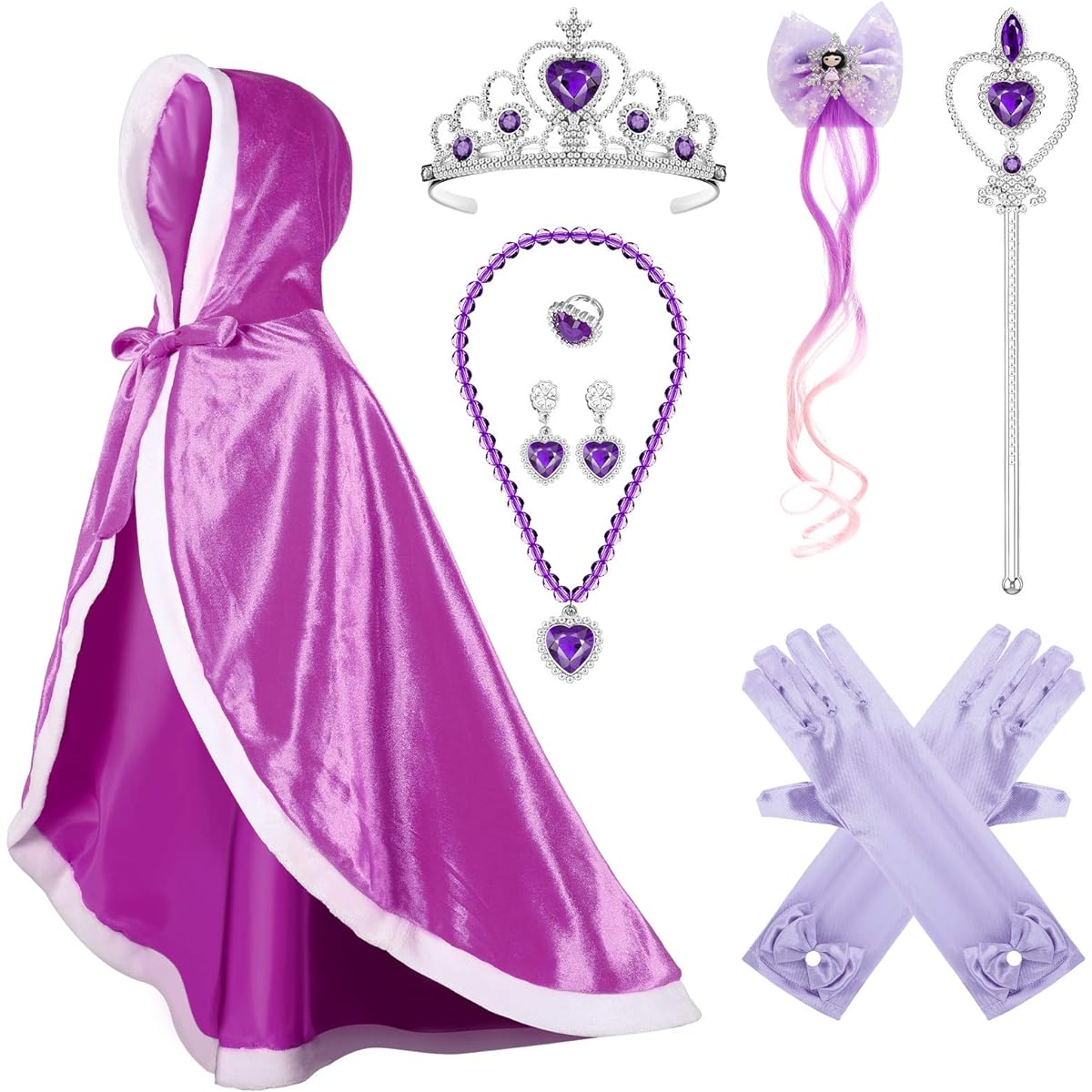Fur Princess Hooded Cape Costume Princess Cloak Girls Party Costume Accessory (Purple)