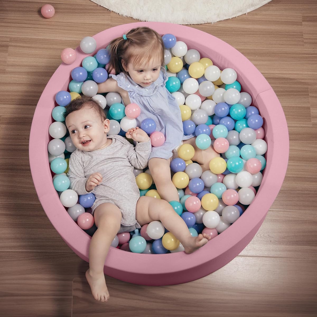 HOFISH Foam Ball Pit for Kids Toddlers Babies Playpen Ball Pool Soft Round Design Easy to Clean and Set Up Perfect for Babies Toddlers Indoor and Outdoor Games (Balls Not Included) Light Pink
