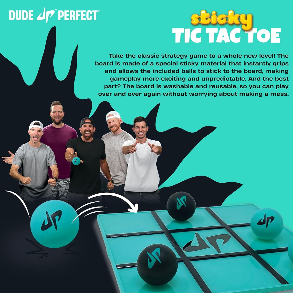 Dude Perfect Sticky Tic Tac Toe, Tabletop Activity for Kids, Great for Family Game Night, Gifts and Parties, 2 Players, Ages 4+