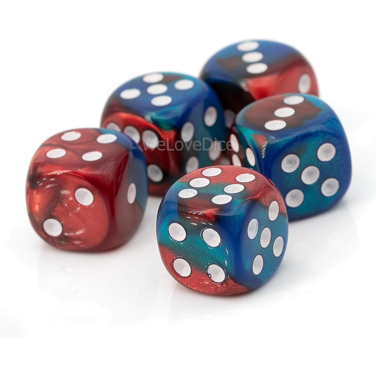 WeLoveDice [Made in Germany] 6-sided dice, 5 pieces, 16mm, red/blue/white