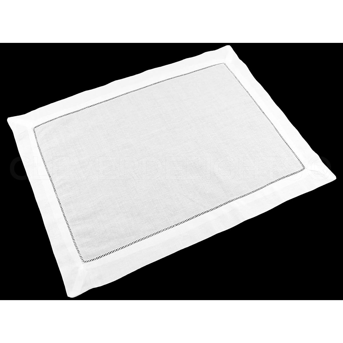 CleverDelights White Linen Hemstitch Placemats, 6 Pack, 14" x 20", 100% Linen