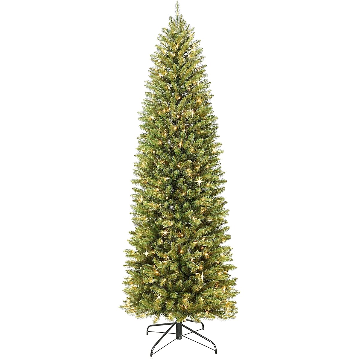 Puleo International 10' Pre-Light Fraser Fir Pencil Artificial Christmas Tree with 650 UL Certified Clear Lights