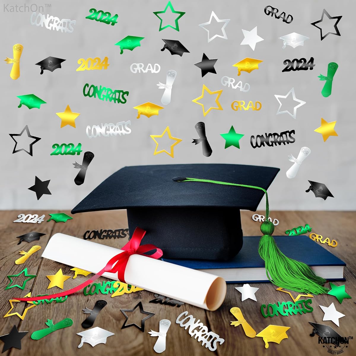 Big, 2022 Confetti Graduation 125-20oz | Foil Congrats Grad Graduation Confetti 2022 for Graduation Party Decorations Green, Black, Gold, Silver | Graduation Table Decorations 2022