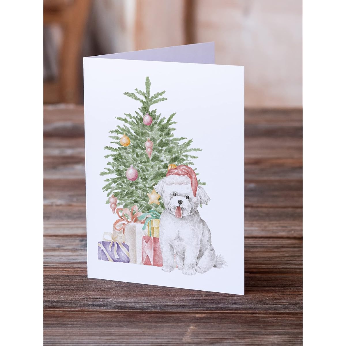 Caroline's Treasures CK8253GCA7P Bichon Frise Puppy Christmas Presents and Tree Greeting Cards and Envelopes 8 Pack Blank Cards with Envelopes Whimsical A7 Size 5x7 Blank Greeting Cards