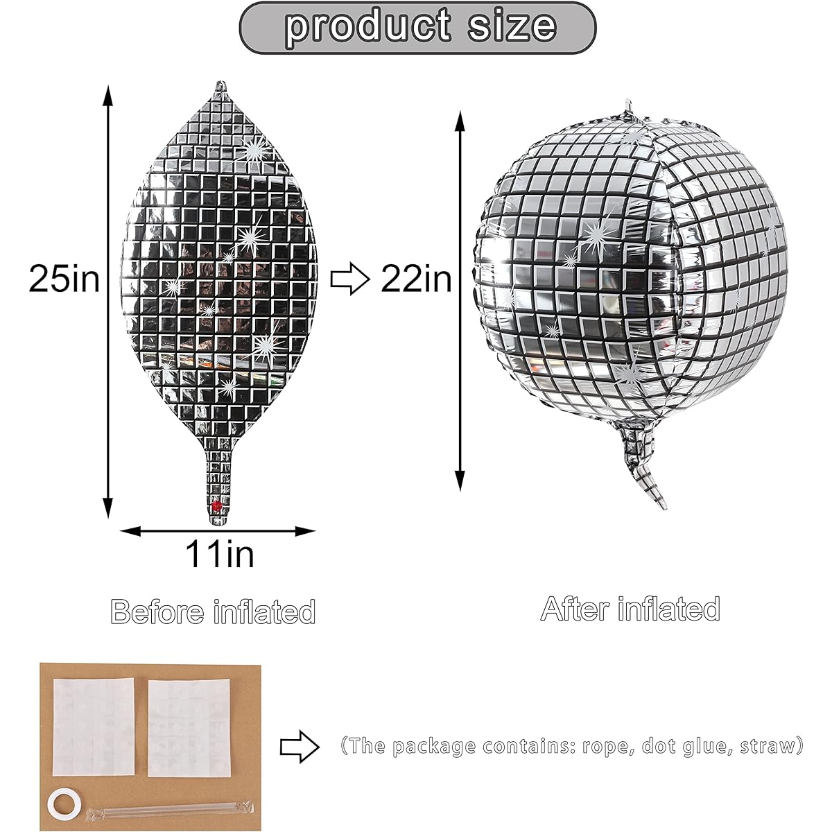 5pcs Disco Foil Balloons - Metallic Mirror Mylar Balloons 70s Disco Party Decorations Birthday Party Disco Balloons 4D Silver Laser Balloons Disco Dance Party Supplies Balloons for Wedding