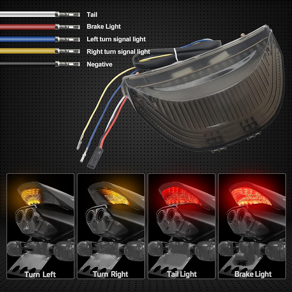 NTHREEAUTO Motorcycle Smoke LED Tail Light 12V Brake Tail Light with Integrated Turn Signal Compatible with Honda CBR600RR 2003-2006 CBR1000RR 2004-2007