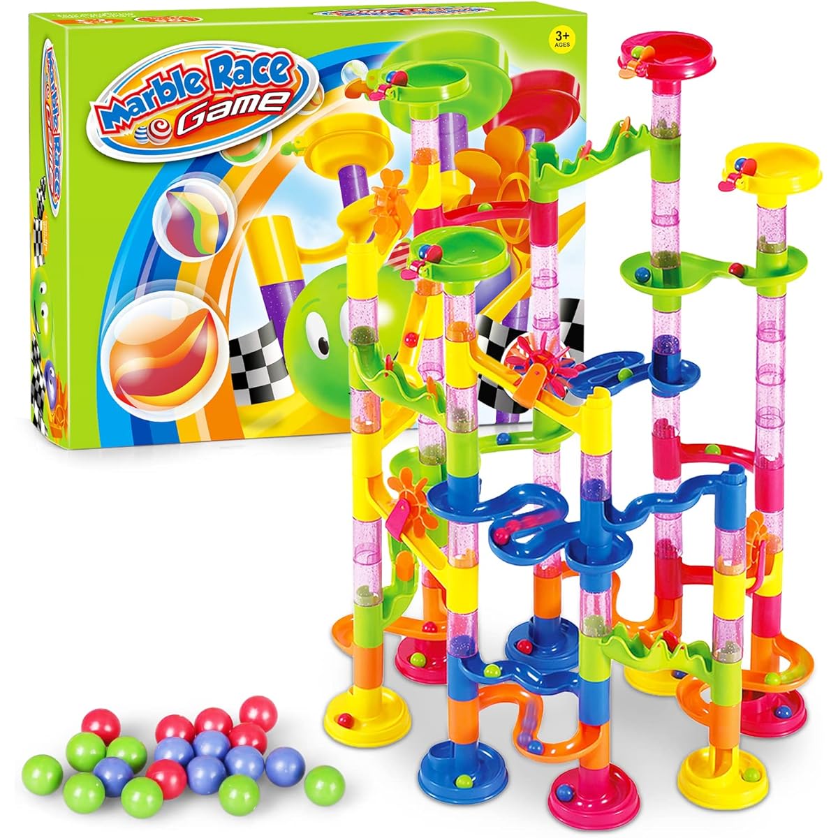 Toy Marble Run Rolling Game Set for Kids, Large (105 Piece Rolling Game)