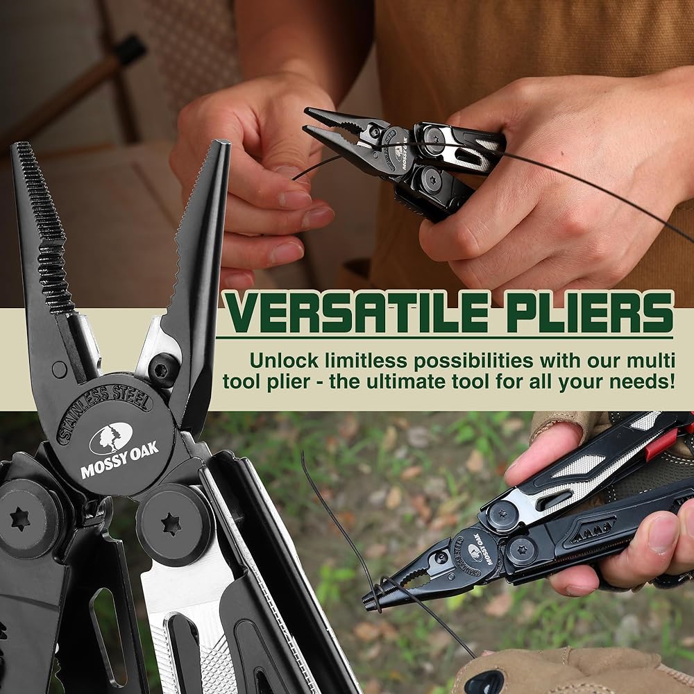 MOSSY OAK Multi-Function Pliers 19-in-1 Outdoor Multi-Tool Multi-Function Tool Knife Outdoor Foldable Pliers Pliers Driver with Flintstick Glass Crusher Outdoor Activities Camping Mountain Climbing Fishing Emergency Escape Disaster Prevention Goods [With