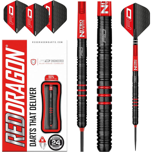 Red Dragon Milano RS: 24g - 90% Tungsten Steel Darts with Flights and Stems