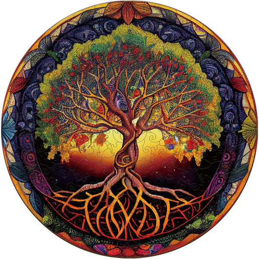 11.8 x 11.8 inch Colorful Wooden Puzzle for Adults, Tree of Life Wooden Puzzle with Box, Wooden Jigsaw Puzzle, Perfect for Home Decoration (Tree of Life - 200 Pieces)