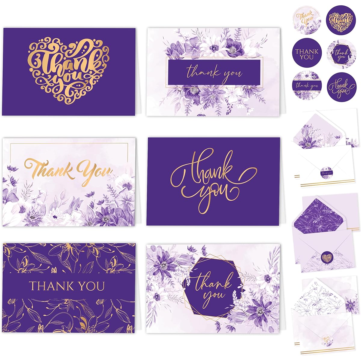 Decorative Purple Thank You Cards (Gold Foil)