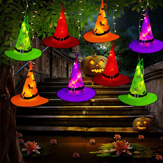 Tcamp Halloween Decorations Witch Hat Lights with Outdoor Lights, 8pcs Glowing Witch Hats 40ft 104LED Halloween Light String for Indoor/Outdoor/Garden/Tree Decor (8 Lighting Modes