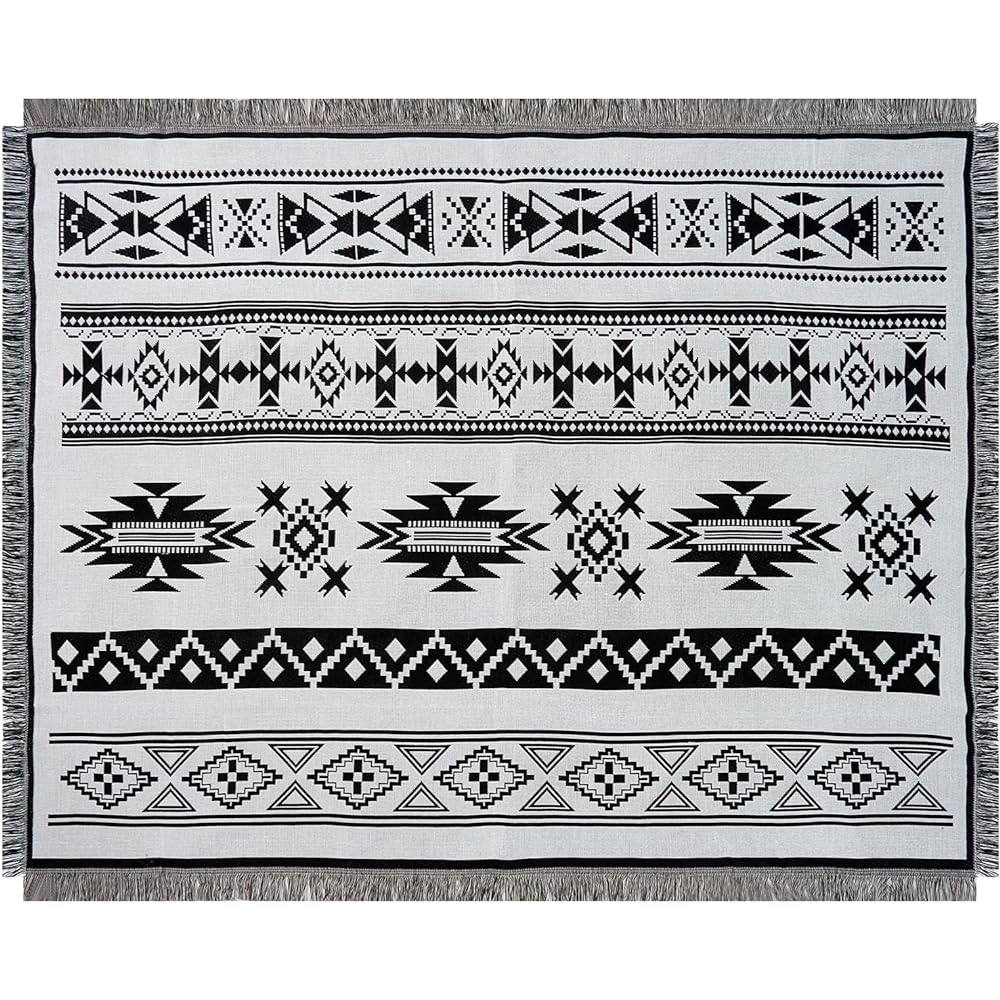 Peel Forest Ortega Mexican American Geometric Pattern Blanket Camping Outdoor Towel Blanket, Rug Stylish Black and White, Moroccan, West Coast Interior, 130X160cm ……………