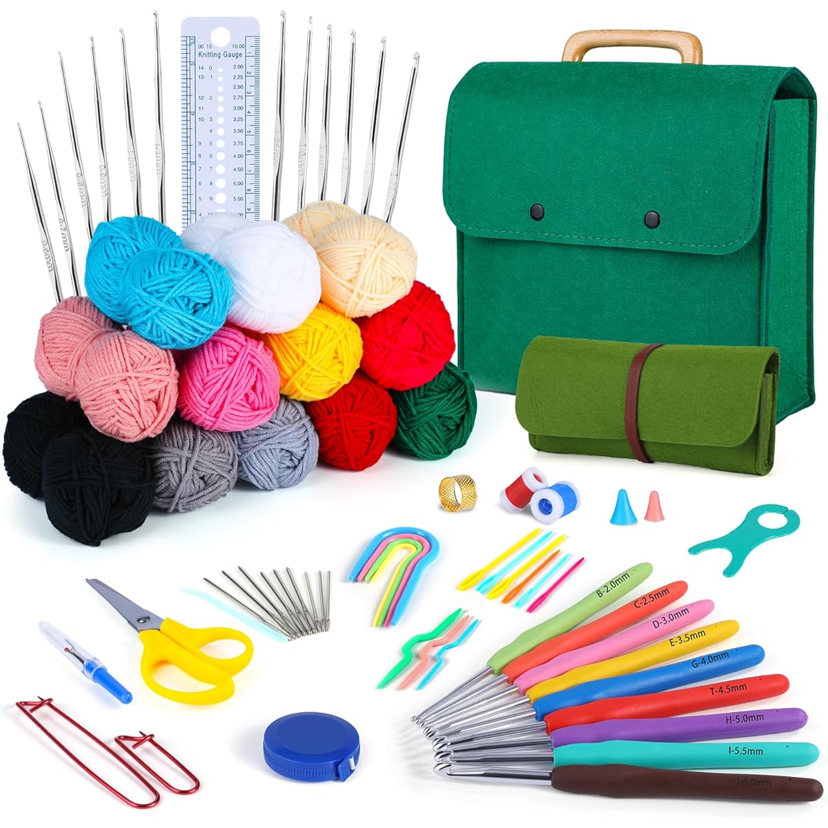 Crochet Kit for Beginners and Adults Soft Yarn Crochet Hook Set Crochet Yarn Kit Crochet Accessories Set Ergonomic Crochet Hook Crochet Yarn with Knitting Needle