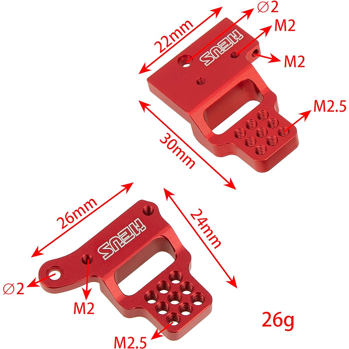 MEUS RACING Aluminum Multi-Hole Shock Mount Metal Adjustable Shock Tower Bracket for 1/18 RC Crawler Car TRX-4M TRX4M (Red)