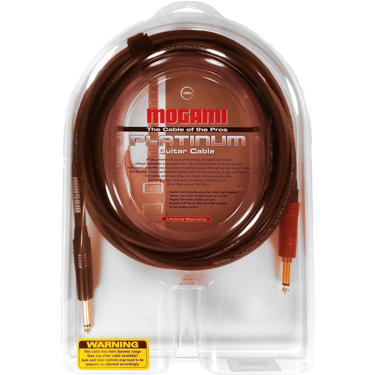 Mogami Platinum Guitar 12, Straight to Straight with Quiet Plug 12 feet by Mogami