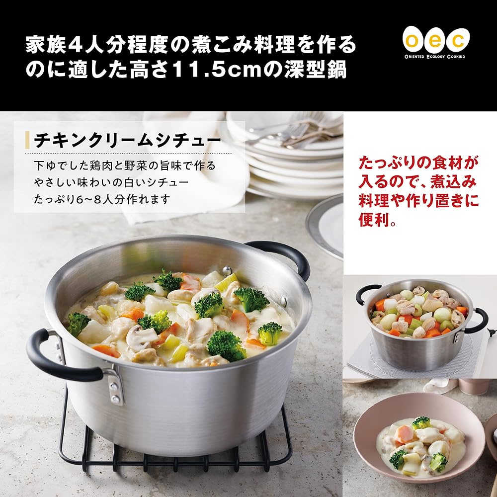 KAI Gas Fire IH Compatible High Heat Conductivity Minimal Two Handed Pot 23cm with Glass Lid Supervised by Masayo Waki O.E.C Silver DY5212