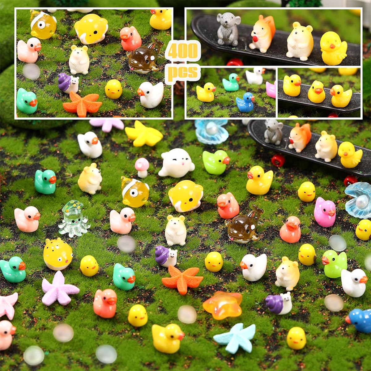 Barydat 400pcs Mini Resin Duck Charms Bulk Little Duck Mini Resin Animal Miniature Figure Miniature Resin Mushroom Cute Mushroom DIY Craft Prank Hide Christmas Party Gift Accessory