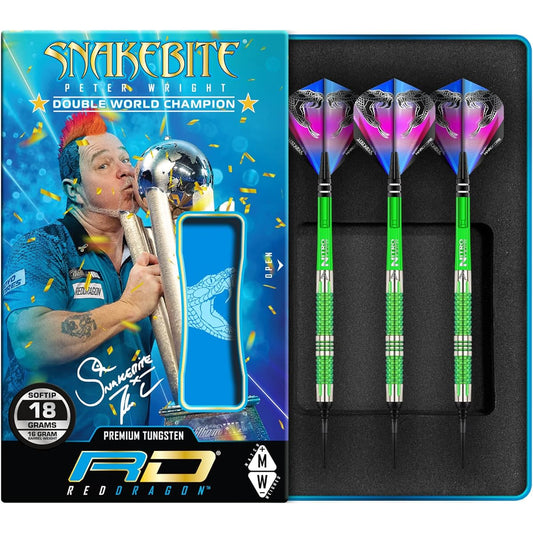 Red Dragon Peter Wright Snakebite Mamba 2 Soft-Tip - 18 Gram - Tungsten Steel Darts with Flights and Shafts