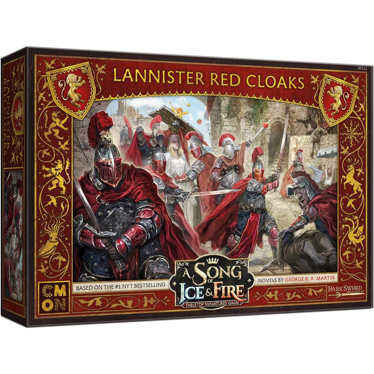 A Song of Ice and Fire Tabletop Miniatures Game Lannister Redcloak Unit Box - Elite soldiers for epic battles! Strategy game for adults Ages 14 and up 2 or more players Play time 45-60 minutes Made by CMON