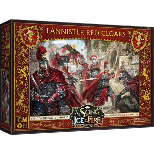 A Song of Ice and Fire Tabletop Miniatures Game Lannister Redcloak Unit Box - Elite soldiers for epic battles! Strategy game for adults Ages 14 and up 2 or more players Play time 45-60 minutes Made by CMON