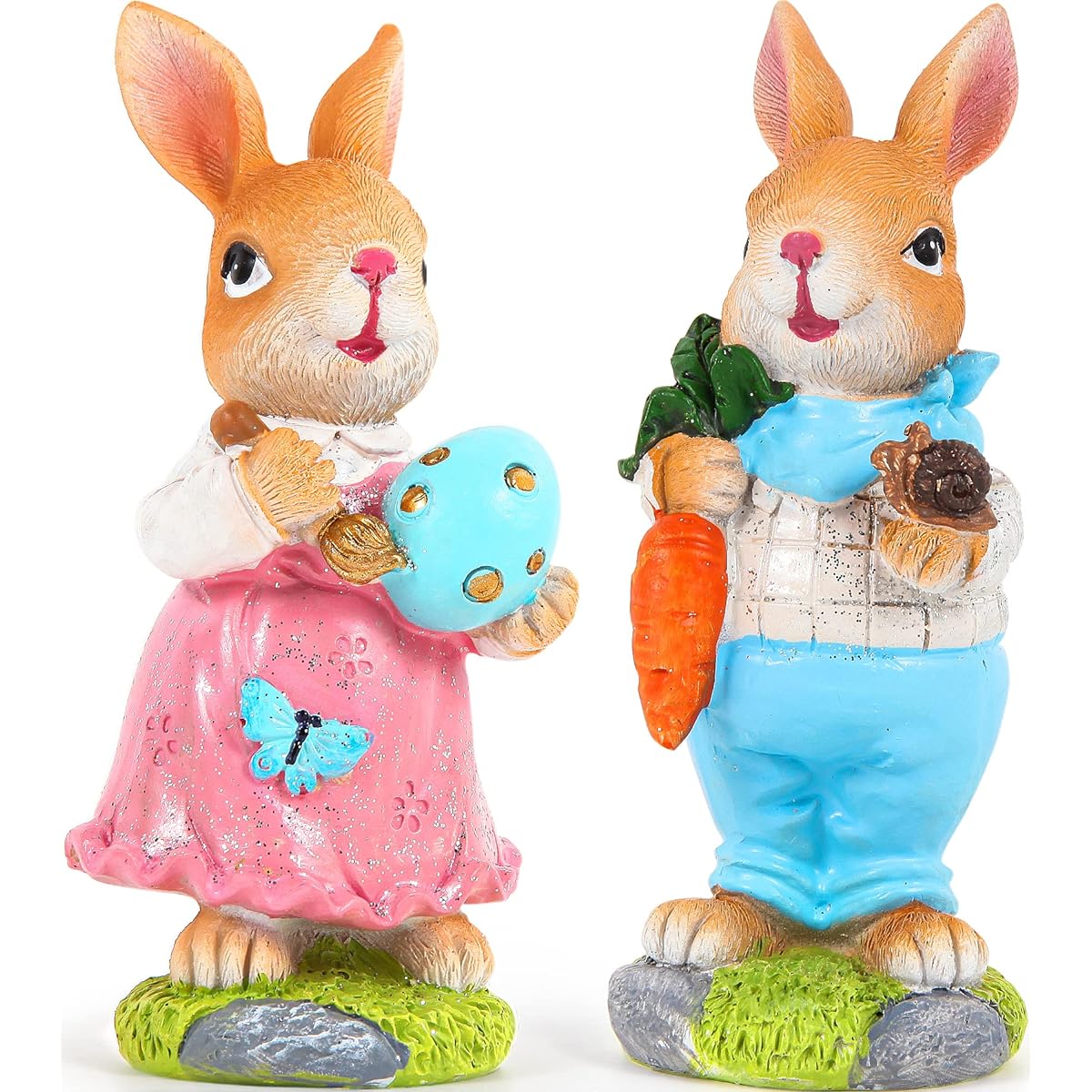 RESAUL Easter Bunny Decorations Home Easter Table Decor Resin Easter Crafts Rabbit Spring Decorations for Easter Party Indoor Home Decorations (2 Pieces in a Set)