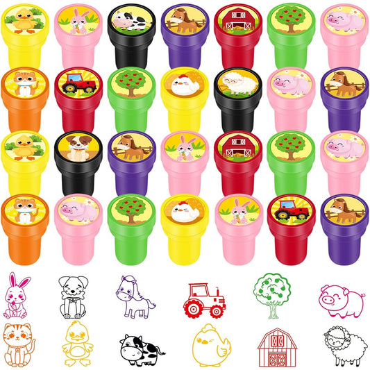60pcs Farm Animals Assorted Stamps, Cute Pig Cow Stamps, Colorful Self Inking Stamps, Kids Birthday Gifts, Farm Animals Party Favors, Souvenir Bag Fillers, Classroom Rewards, Learning Activities, 12 Designs