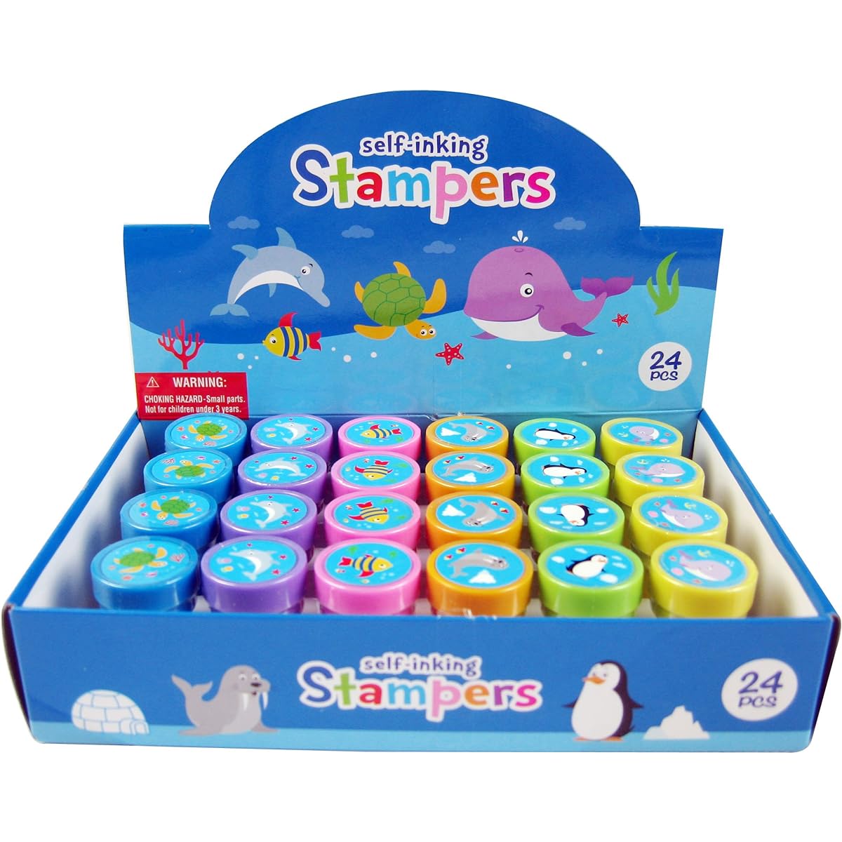 Tiny Mills 24-Pack Sea Creature Stamps for Kids, Blue