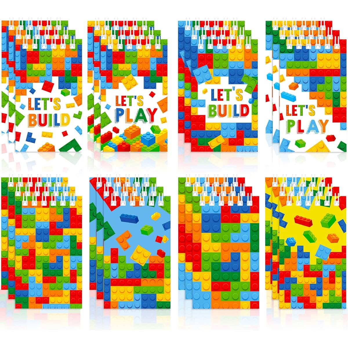 Dianelhall 24 Pieces Building Blocks Party Favors Colorful Brick Style Mini Spiral Notepad Party Supplies Kids Birthday Party School Classroom Gift Goodie Bag Stuffing Supplies