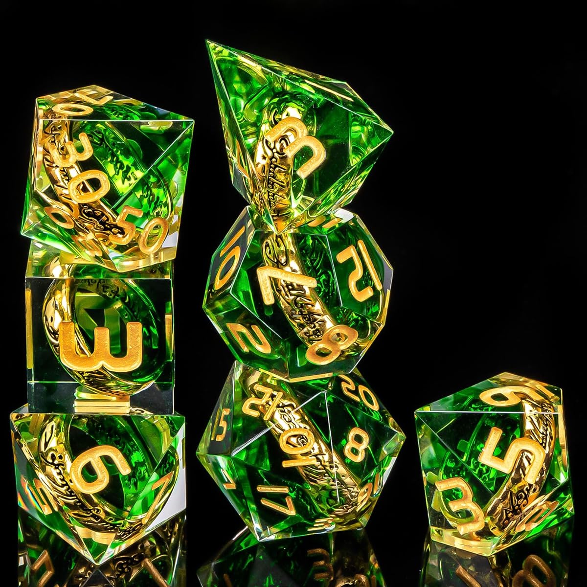 OUKELANWO Magic Gathering Lord of the Rings Resin DND Dice Set D&D Green Sharp Edge Polyhedral Role Playing Dice with Box Dungeons & Dragons LOTR RPG D & D Dice D20 D12 D10 D8 D6 D4