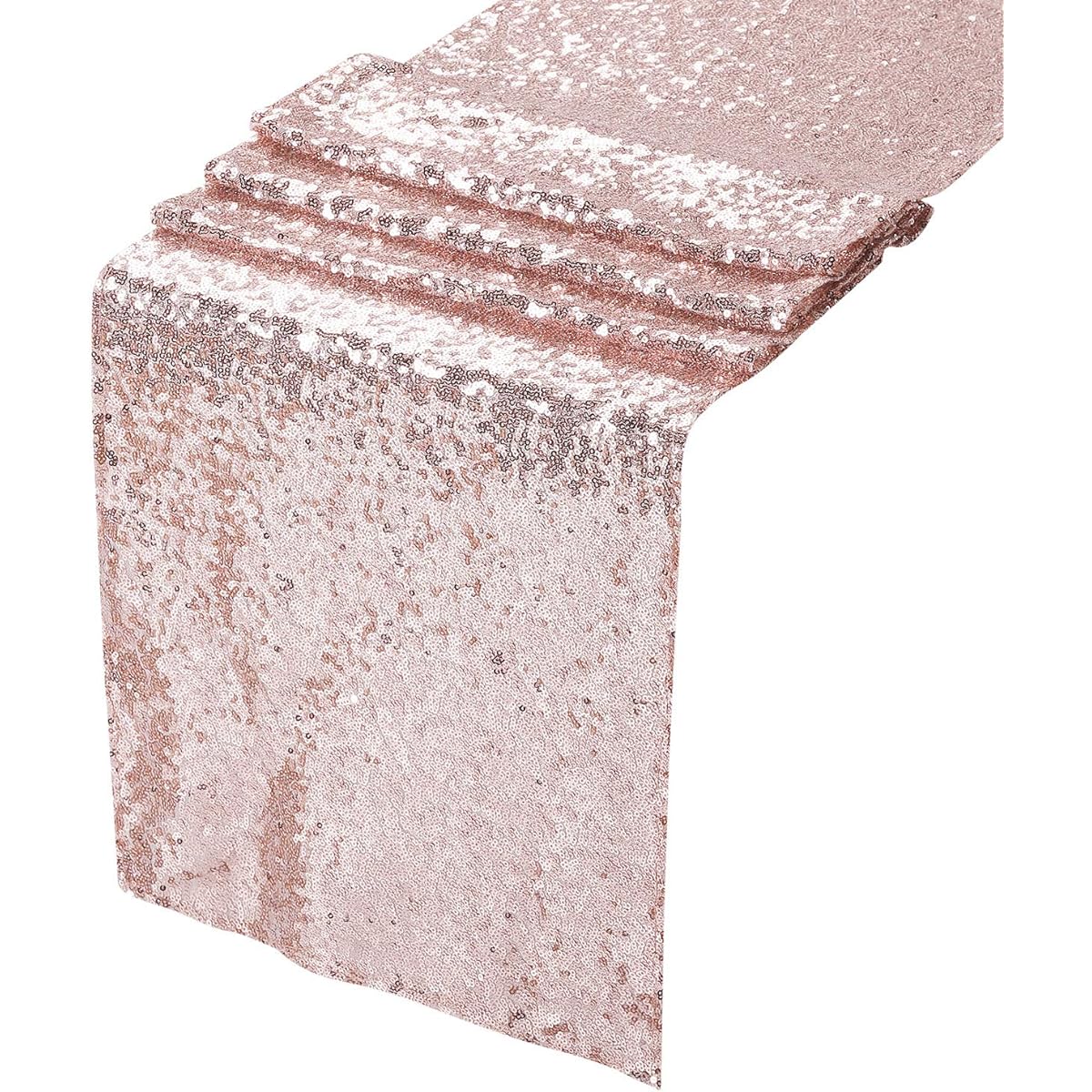 Peomeise Sequin Table Runners for Party Event Decorations, Rose Gold, 12"x108" Set of 6