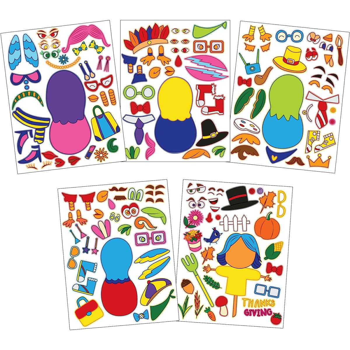 40 Thanksgiving Full Body Sticker Sheets with 10 Different Designs for Thanksgiving School Prizes Holiday Gifts Class Artwork