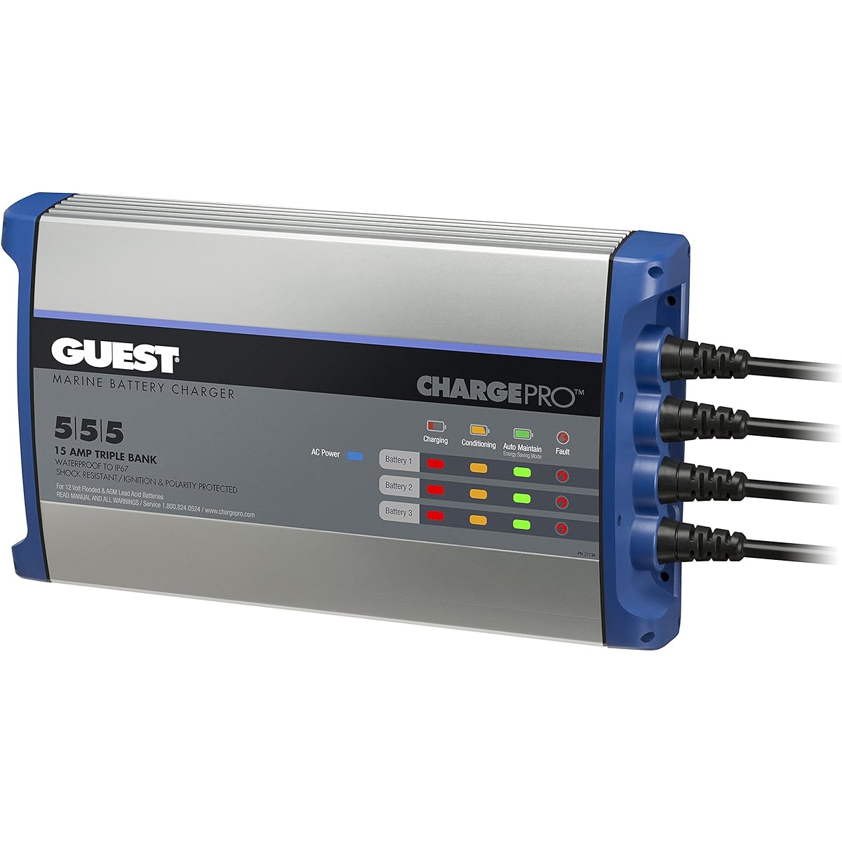Guest On-Board Battery Charger 15A/12V - 3 Banks - 120V Input Amps - Output = 15A | Amps per bank = 5A | Banks =