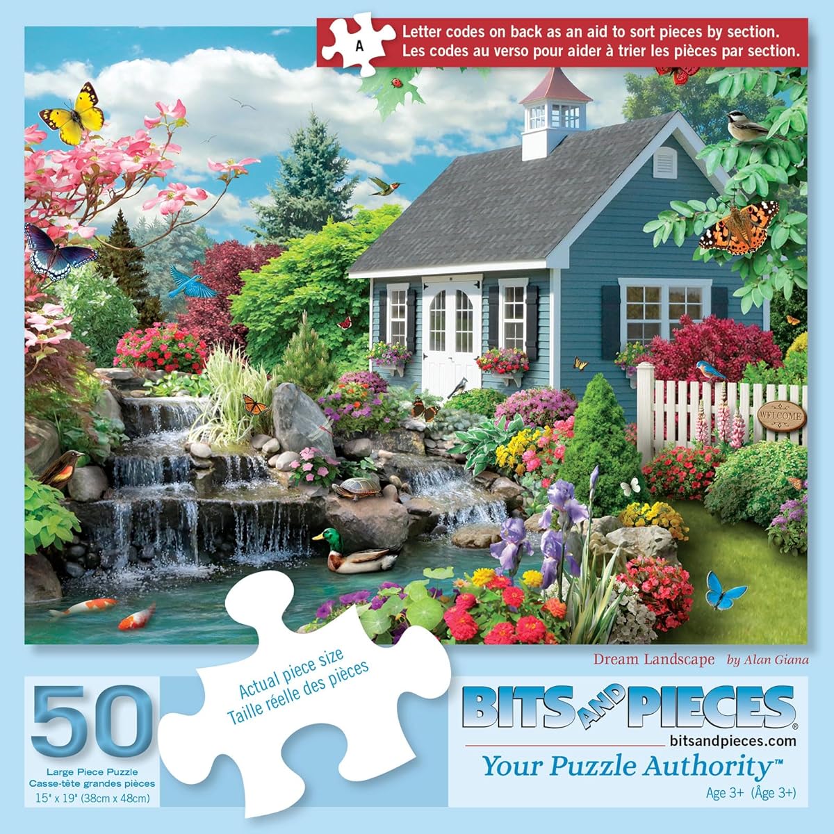 Bits and Pieces - 50 Piece Big Piece Jigsaw Puzzle for Seniors - 15" x 19" - Dreamscapes - 50 Piece Spring Flowers with Large Word Pieces Mental & Physical Dexterity Jigsaw Puzzle by Alan Gianna