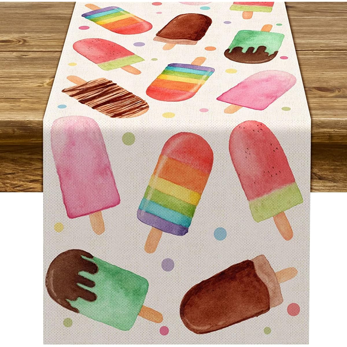 Summer Popsicle Table Runner Ice Cream Theme Birthday Baby Shower Party Farmhouse Kitchen Dining Room Home Decorations (13" x 90")