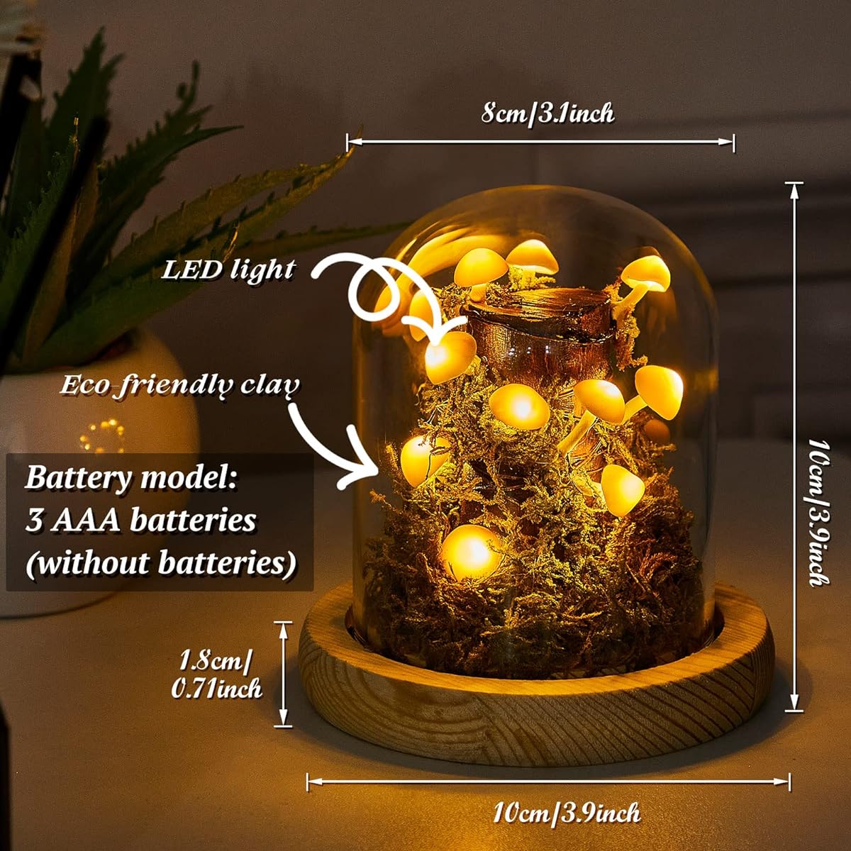 Mushroom Night Light, Mushroom Lamp, Mushroom Light, Cozy Light, Decorative Mushroom Decoration, Glass Dome LED Light, Home Bedroom Decor, Birthday, Valentine's Day, Anniversary, Thanksgiving Gift