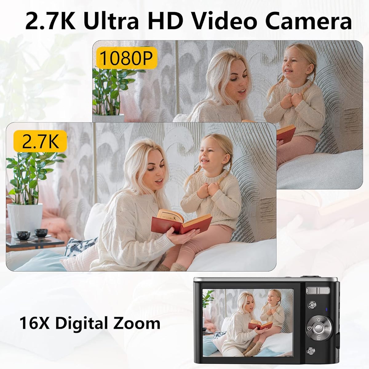Kids Boys Girls Digital Camera - 2.7K 48MP Children Camera with 32GB SD Card Rechargeable Electronic Mini Camera for Students Teens Kids