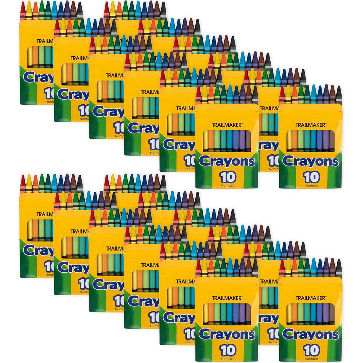 Trail Maker 100 Crayon Set for Kids Classroom - Wholesale Bright Wax Color Crayons Bulk Sold 10 Crayons per Box Art Set