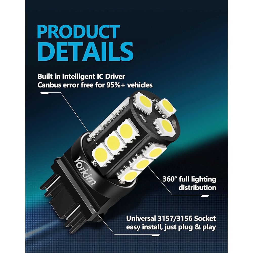 Yorkim 3157 18-SMD 5050 Wedge LED White 12V Brake Light High Brightness Environmental Energy Saving Lamp (Set of 10)